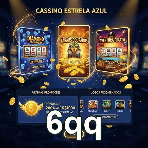 Imagem de um cassino com estrelas azuis no site 6qq, representando diversão e entretenimento.